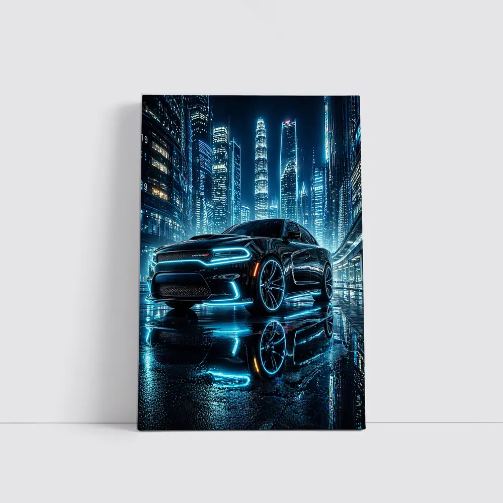 Dodge Charger Neon Lights City Night – Wall Art