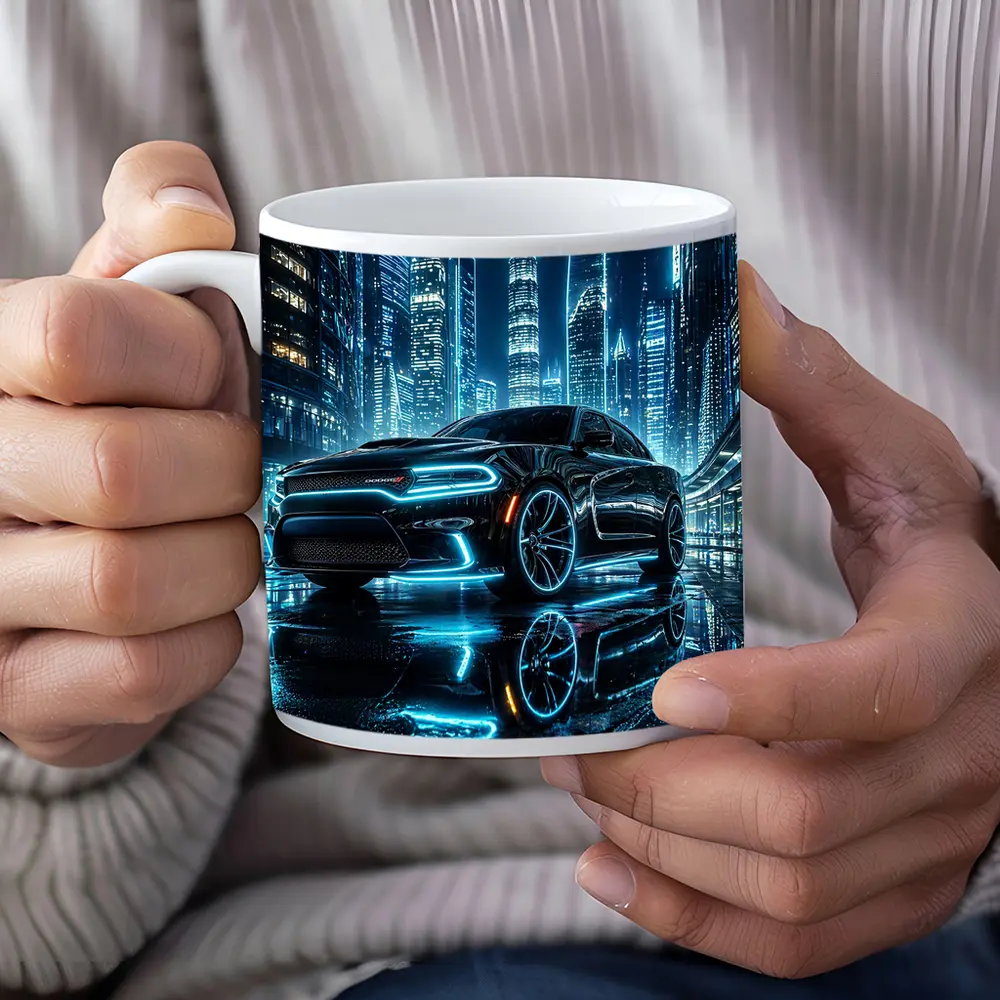 Dodge Charger Neon Lights City Night – Mugs