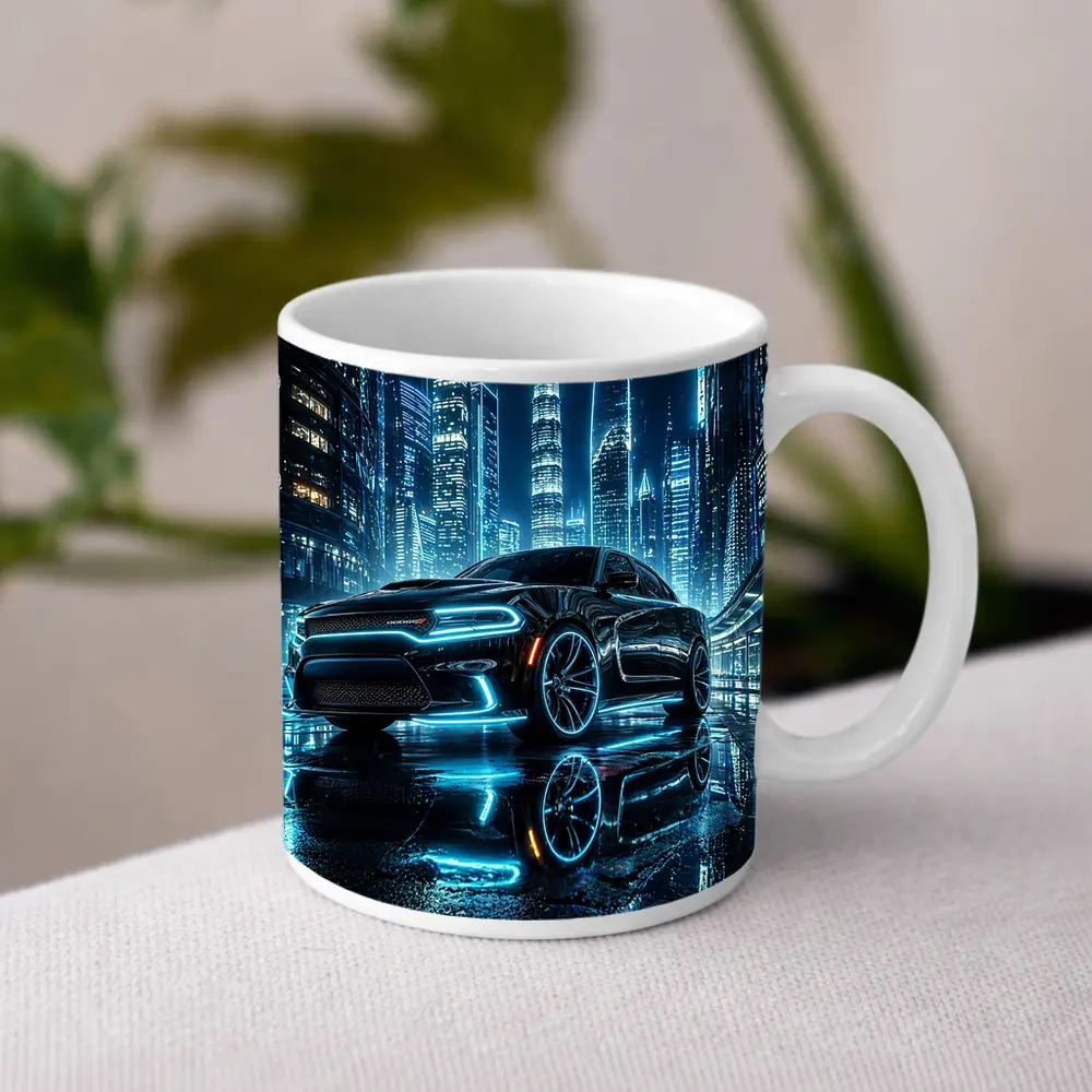 Dodge Charger Neon Lights City Night – Mugs