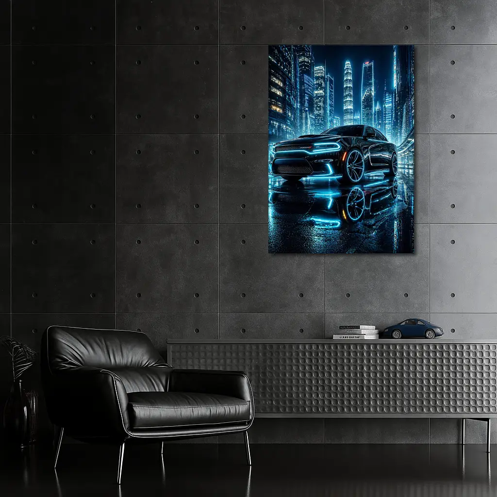 Dodge Charger Neon Lights City Night – Wall Art