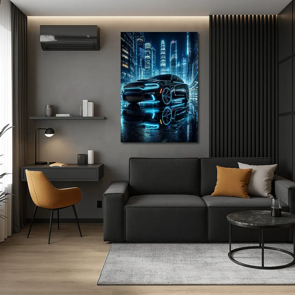 Dodge Charger Neon Lights City Night – Wall Art