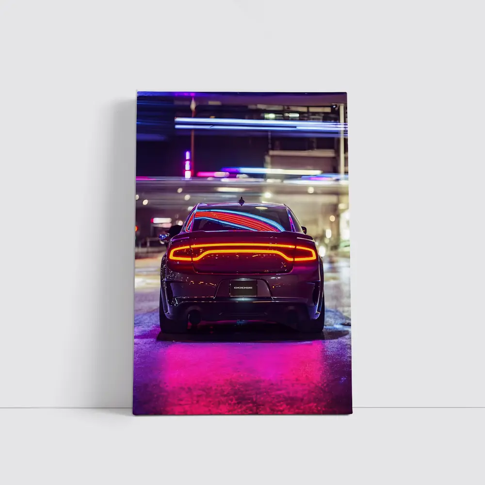 Dodge Charger Rear Neon City Night – Wall Art