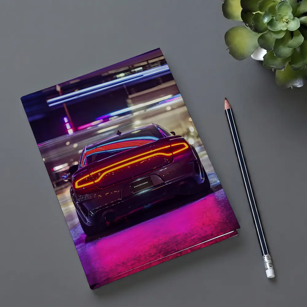 Dodge Charger Rear Neon City Night – Notebooks