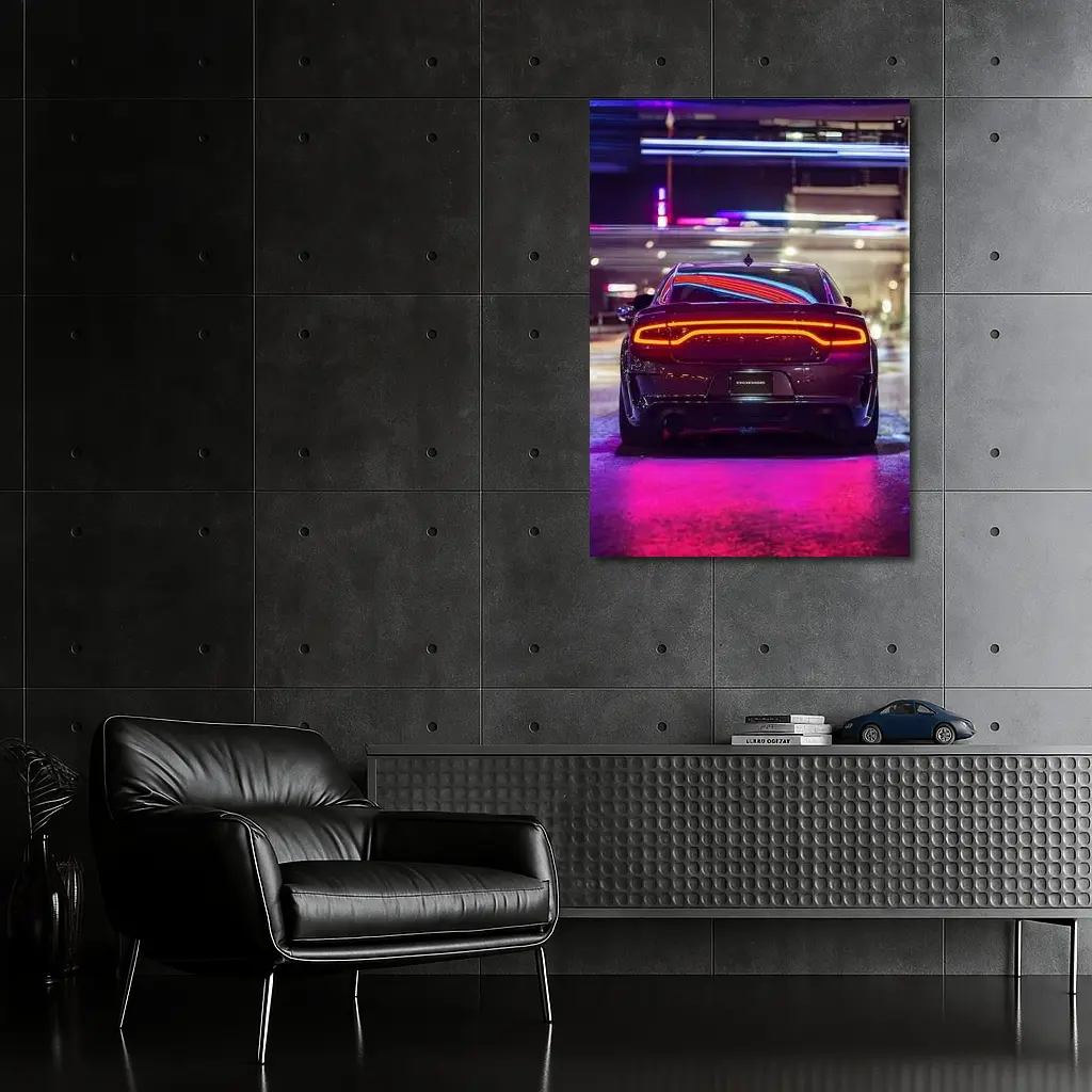 Dodge Charger Rear Neon City Night – Wall Art