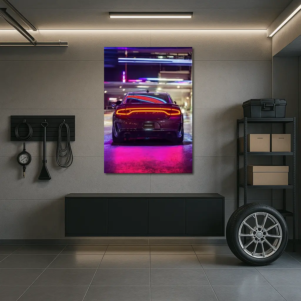 Dodge Charger Rear Neon City Night – Wall Art