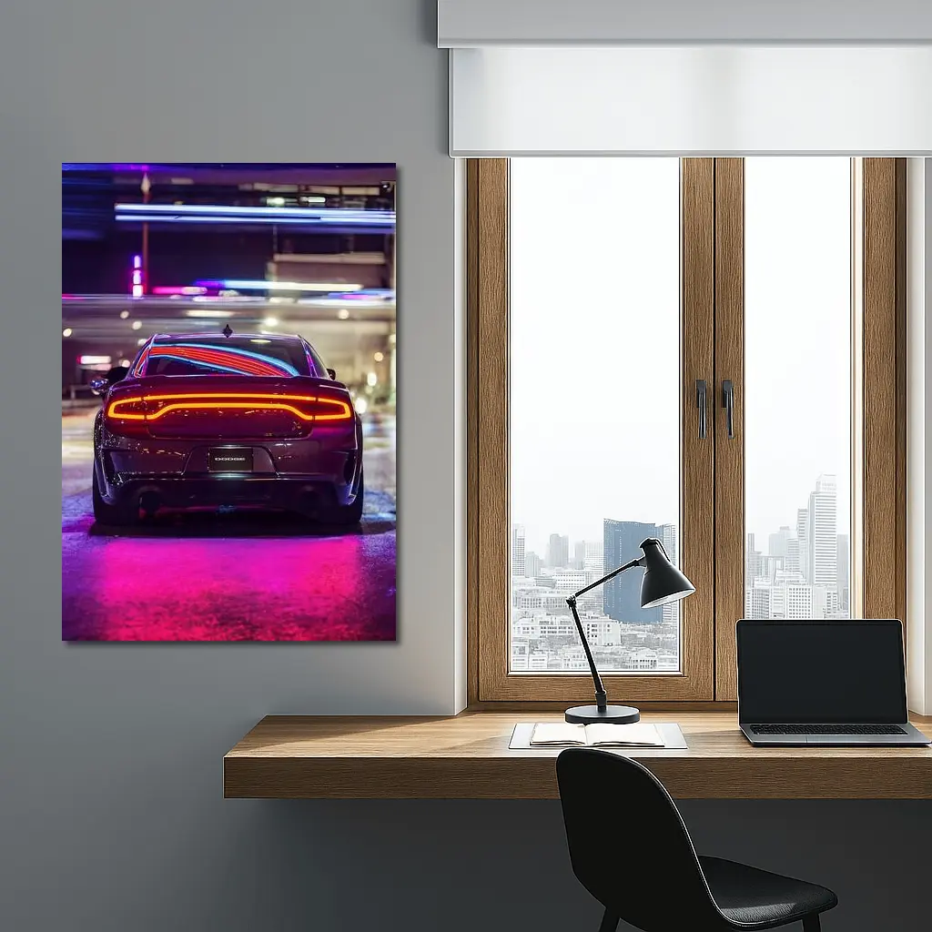 Dodge Charger Rear Neon City Night – Wall Art
