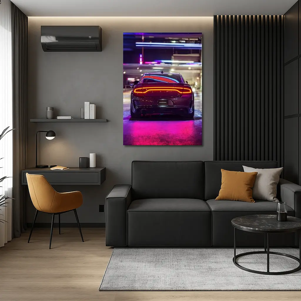 Dodge Charger Rear Neon City Night – Wall Art