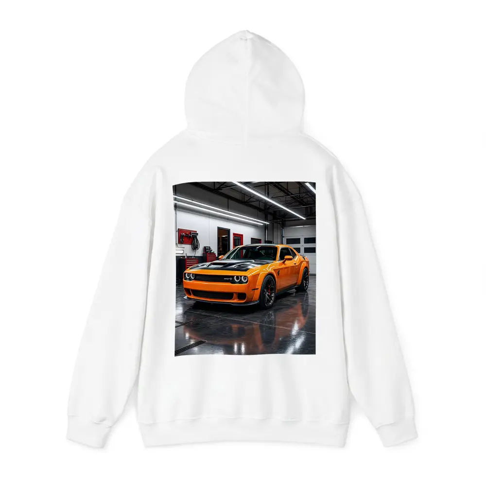 Dodge Challenger SRT Orange Garage Shot – Hoodies