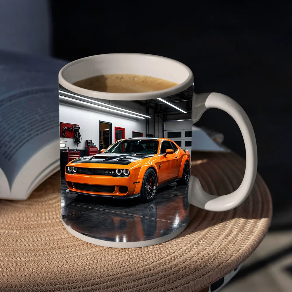 Dodge Challenger SRT Orange Garage Shot – Mugs