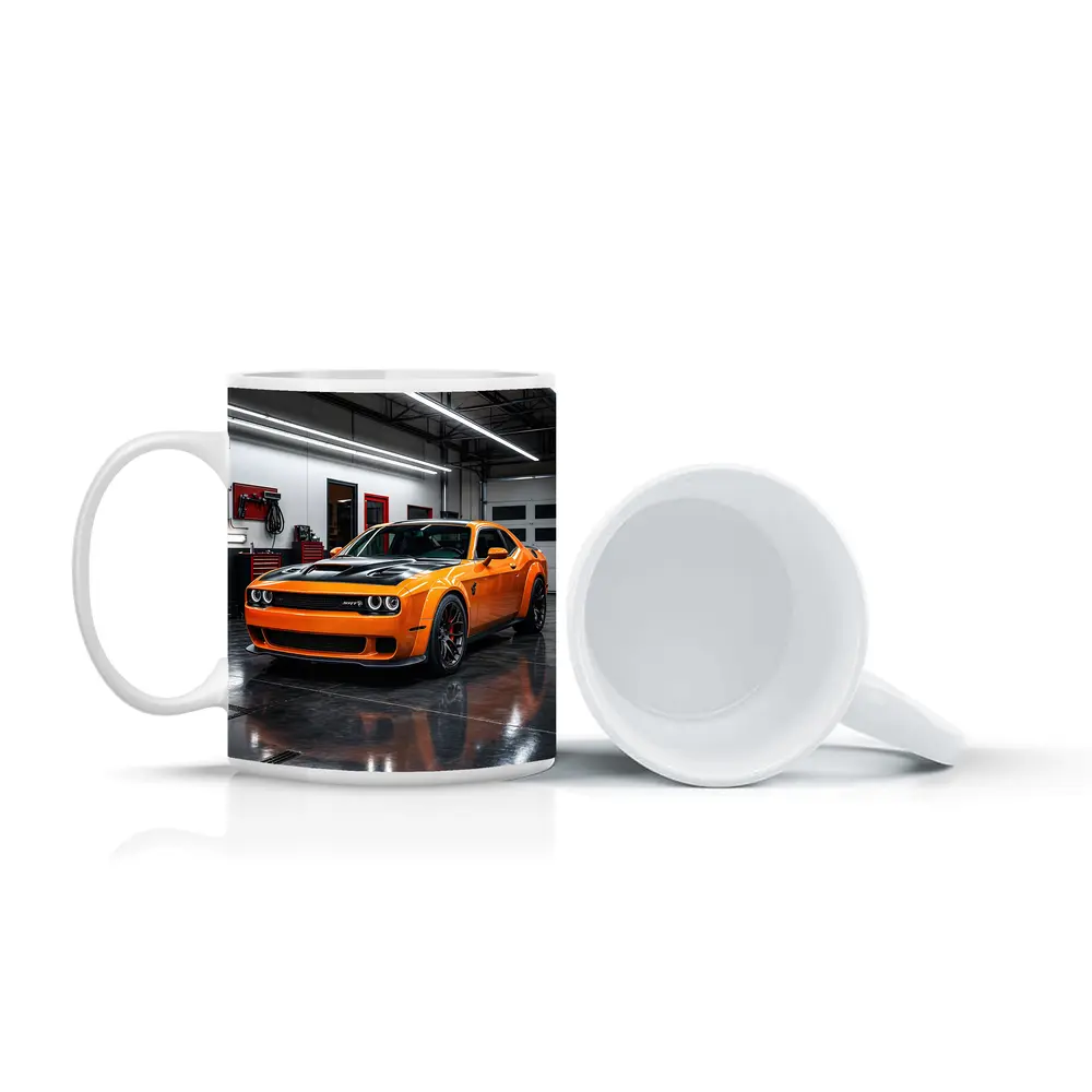 Dodge Challenger SRT Orange Garage Shot – Mugs