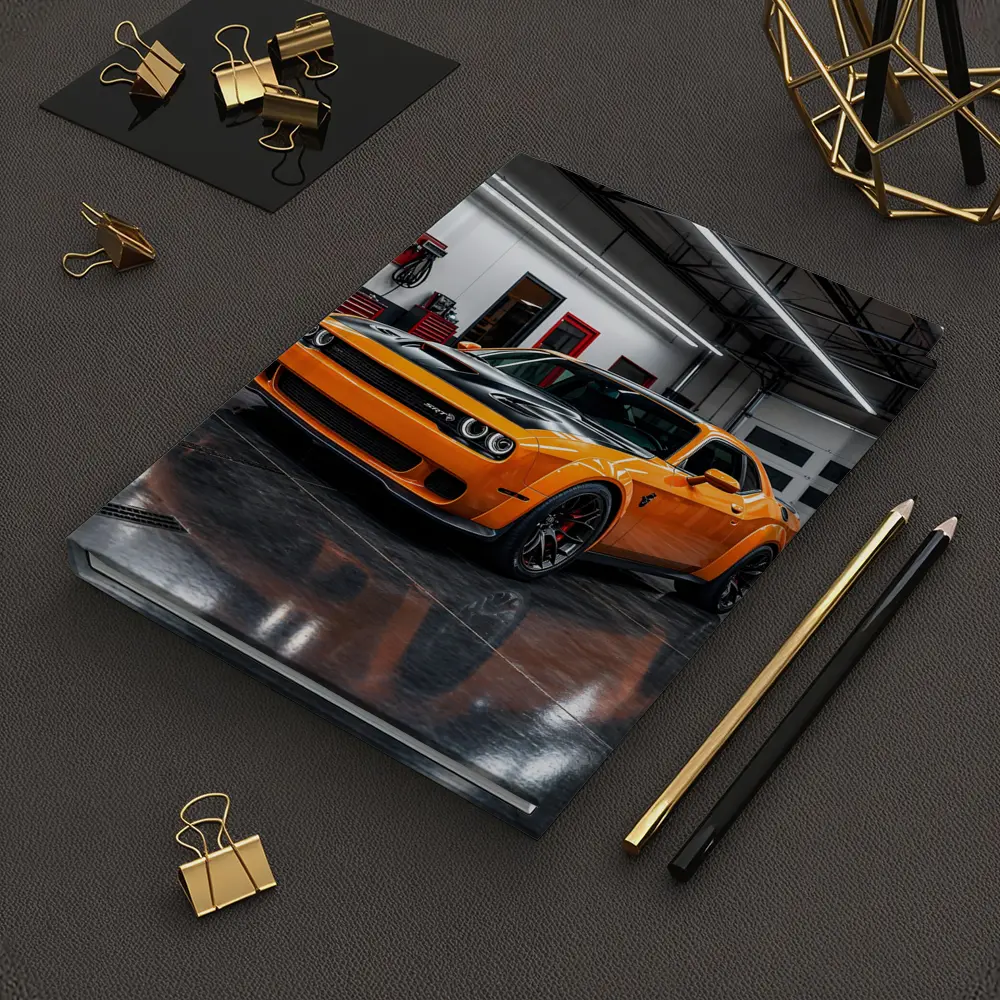 Dodge Challenger SRT Orange Garage Shot – Notebooks