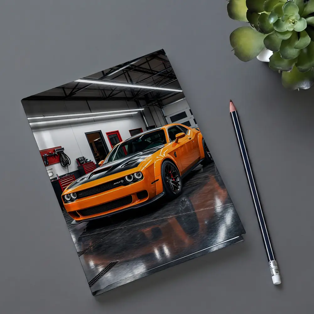 Dodge Challenger SRT Orange Garage Shot – Notebooks