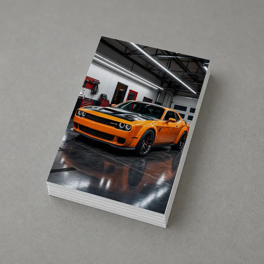 Dodge Challenger SRT Orange Garage Shot – Postcards