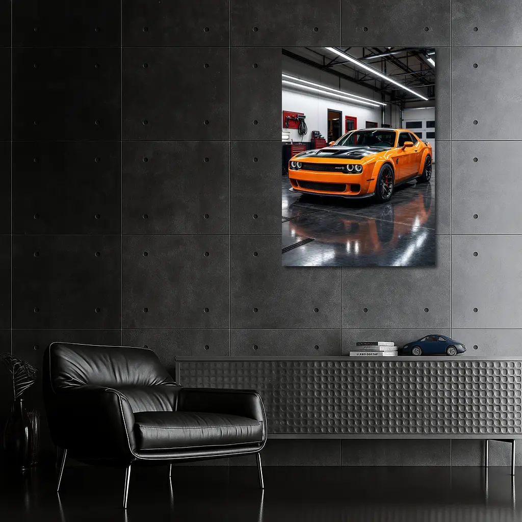 Dodge Challenger SRT Orange Garage Shot – Wall Art