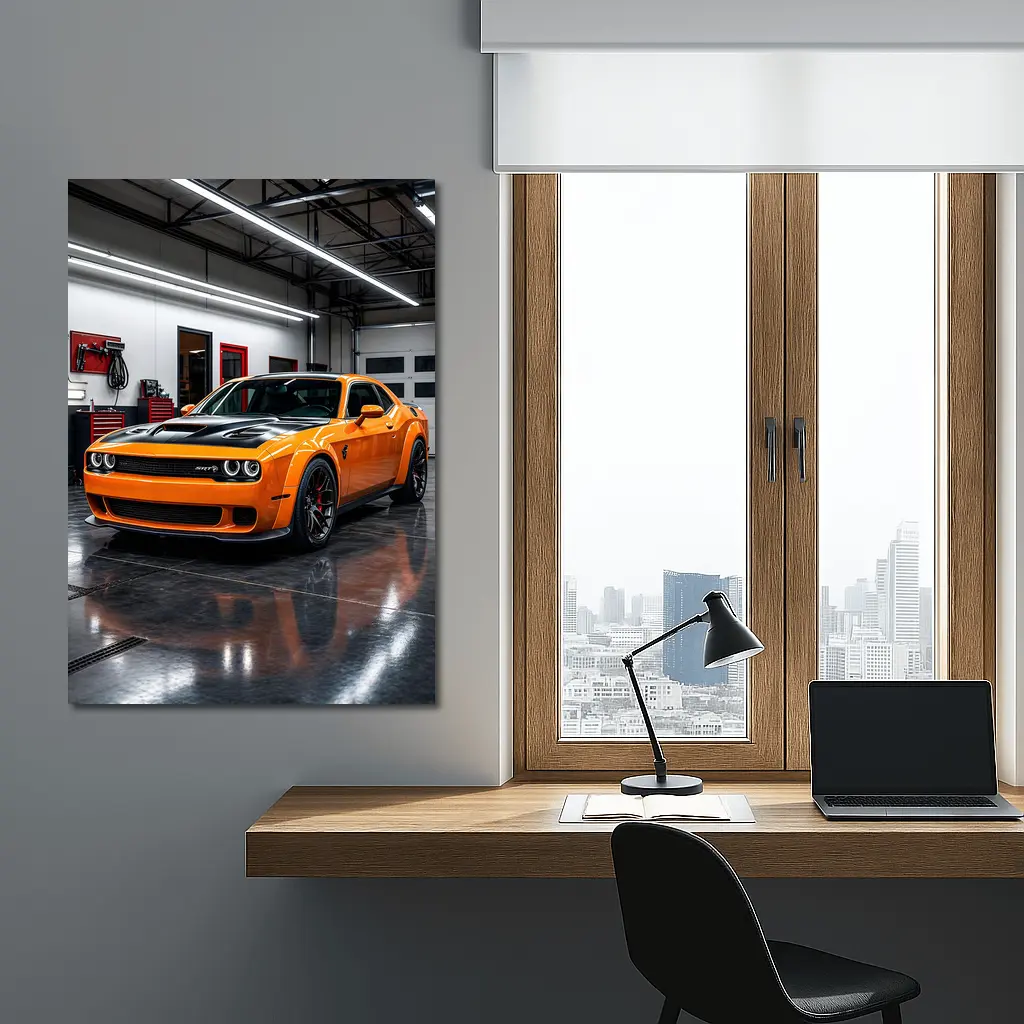 Dodge Challenger SRT Orange Garage Shot – Wall Art