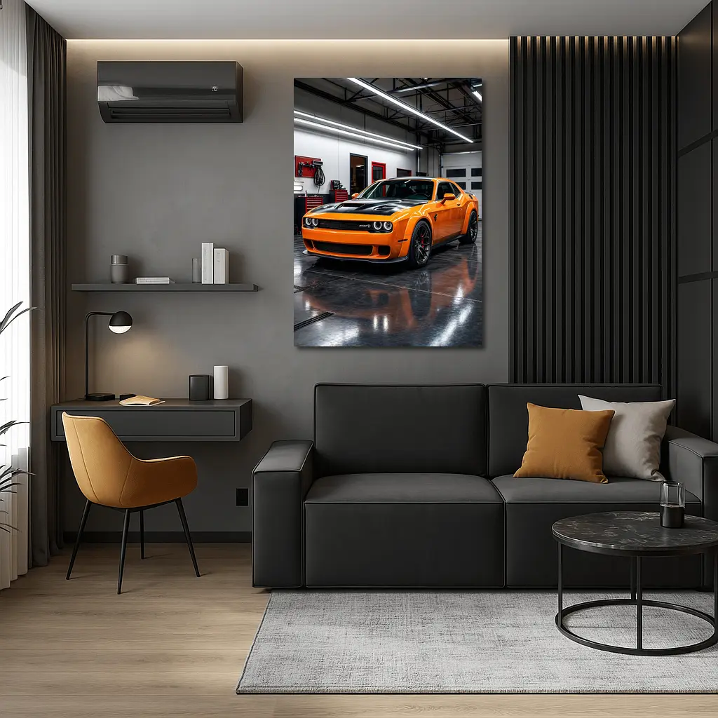 Dodge Challenger SRT Orange Garage Shot – Wall Art