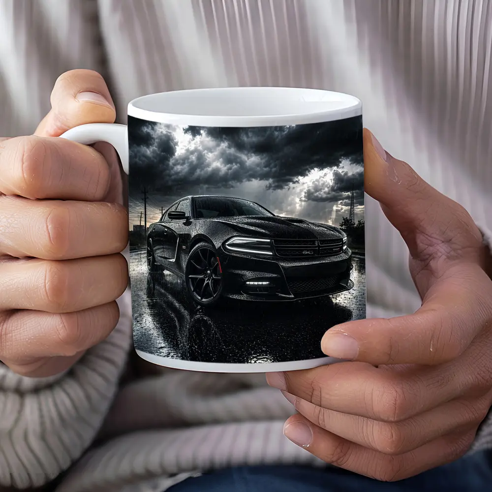 Dodge Charger Black Muscle Car Rainy Night – Mugs