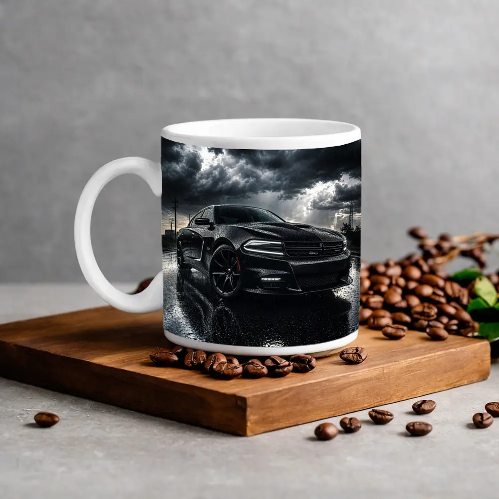 Dodge Charger Black Muscle Car Rainy Night – Mugs