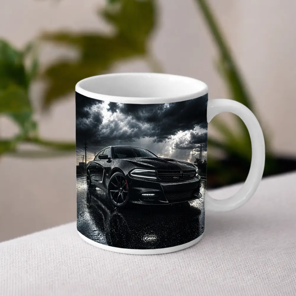 Dodge Charger Black Muscle Car Rainy Night – Mugs