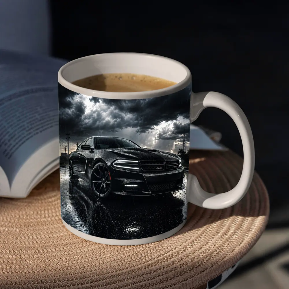 Dodge Charger Black Muscle Car Rainy Night – Mugs