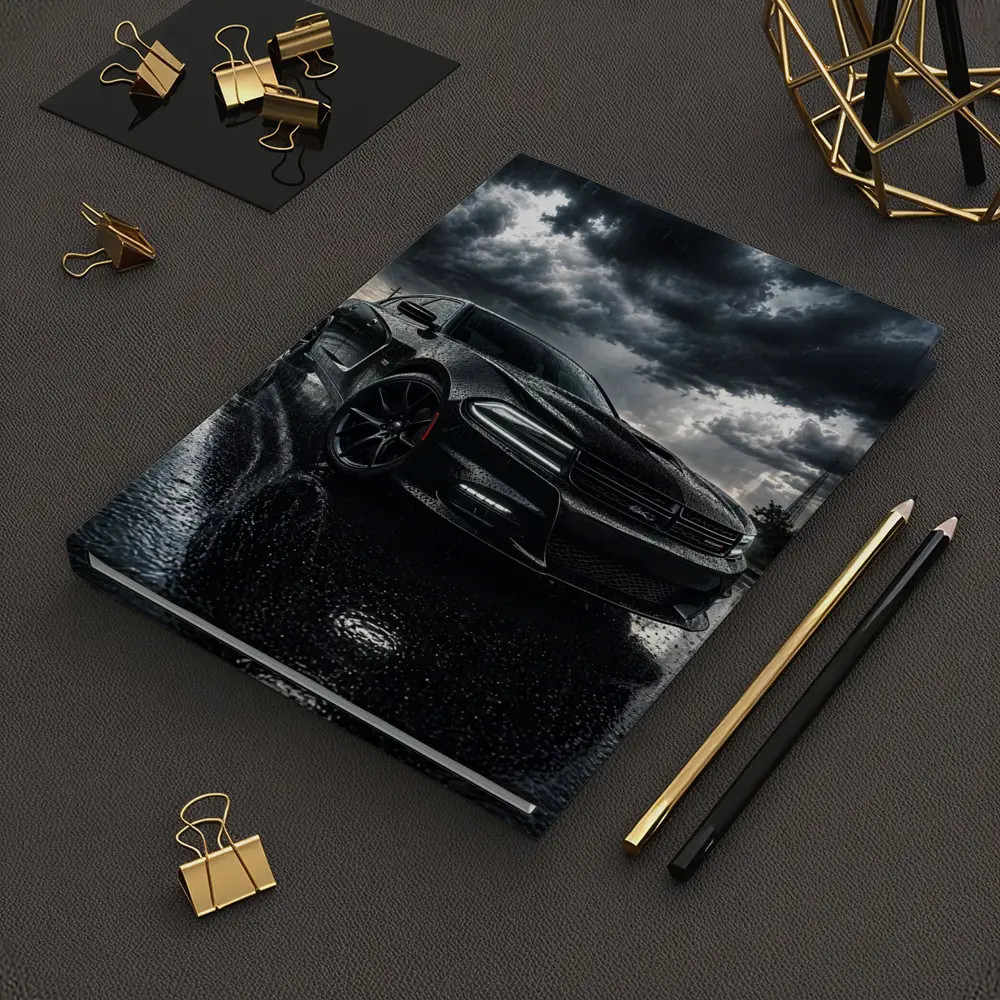 Dodge Charger Black Muscle Car Rainy Night – Notebooks