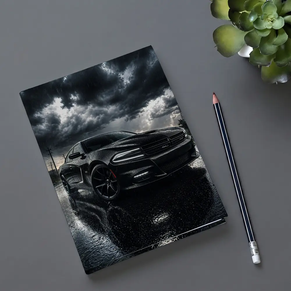 Dodge Charger Black Muscle Car Rainy Night – Notebooks