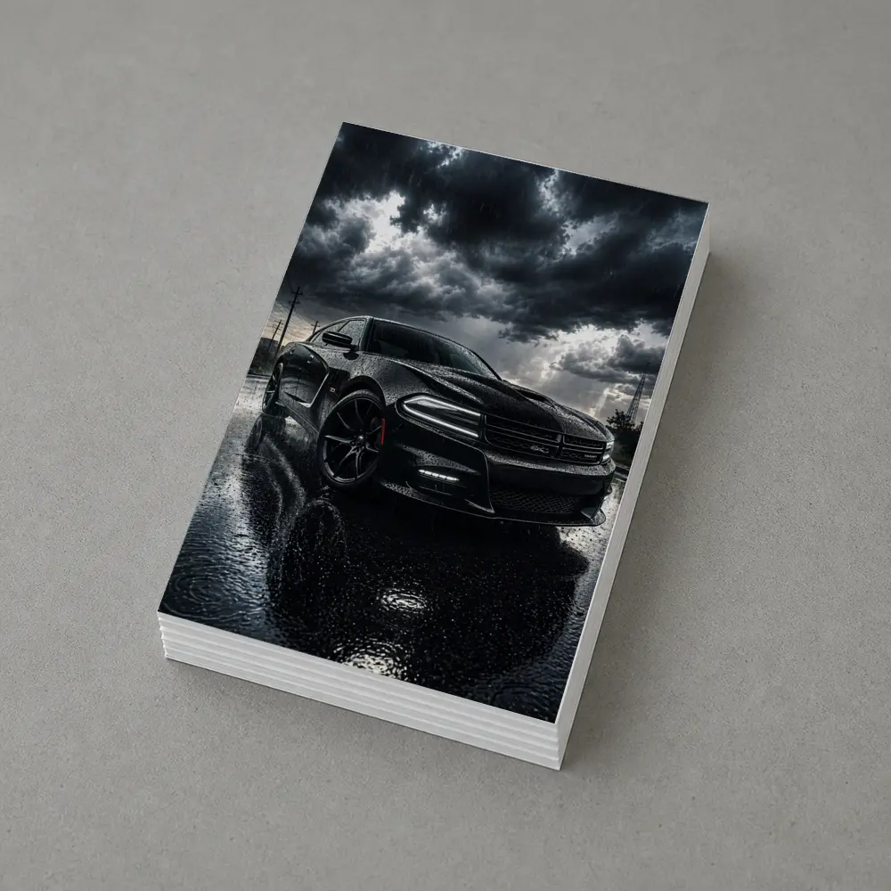 Dodge Charger Black Muscle Car Rainy Night – Postcards