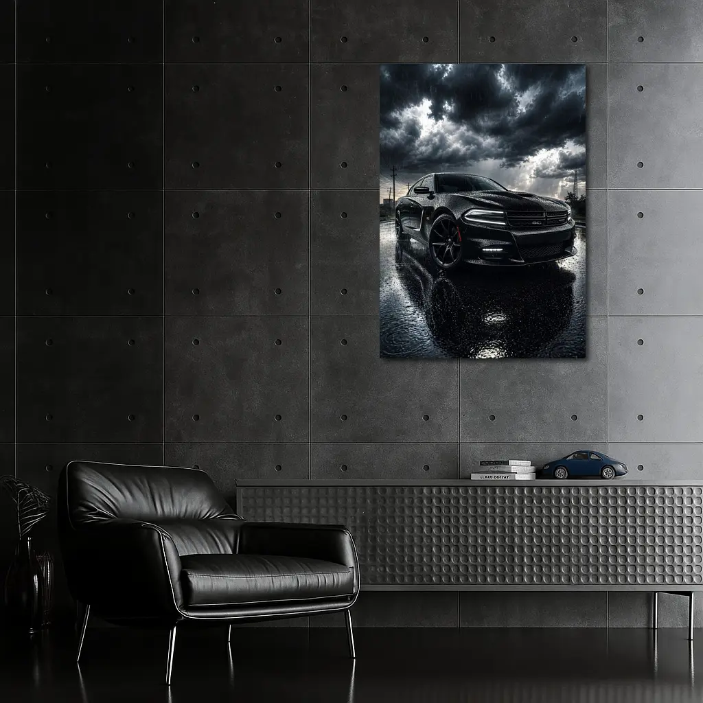 Dodge Charger Black Muscle Car Rainy Night – Wall Art