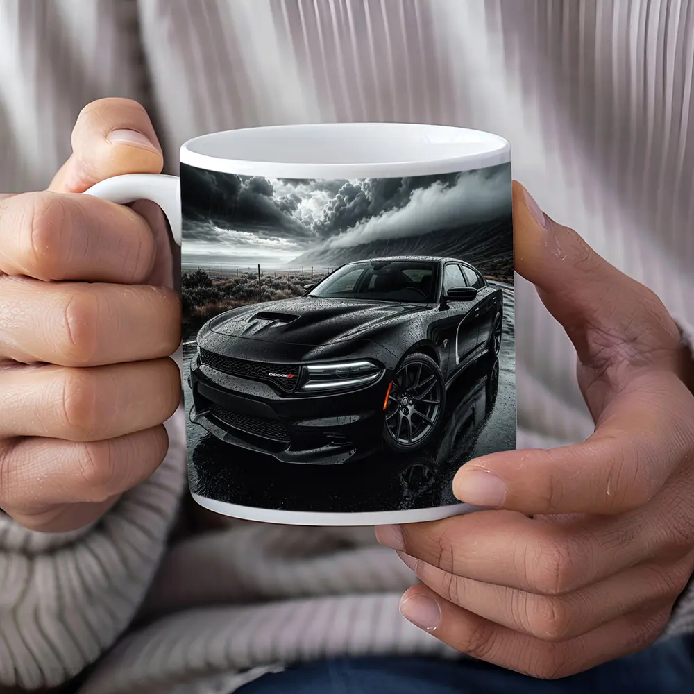 Dodge Charger Black Storm Rainy Road – Mugs