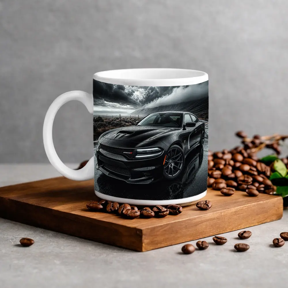 Dodge Charger Black Storm Rainy Road – Mugs