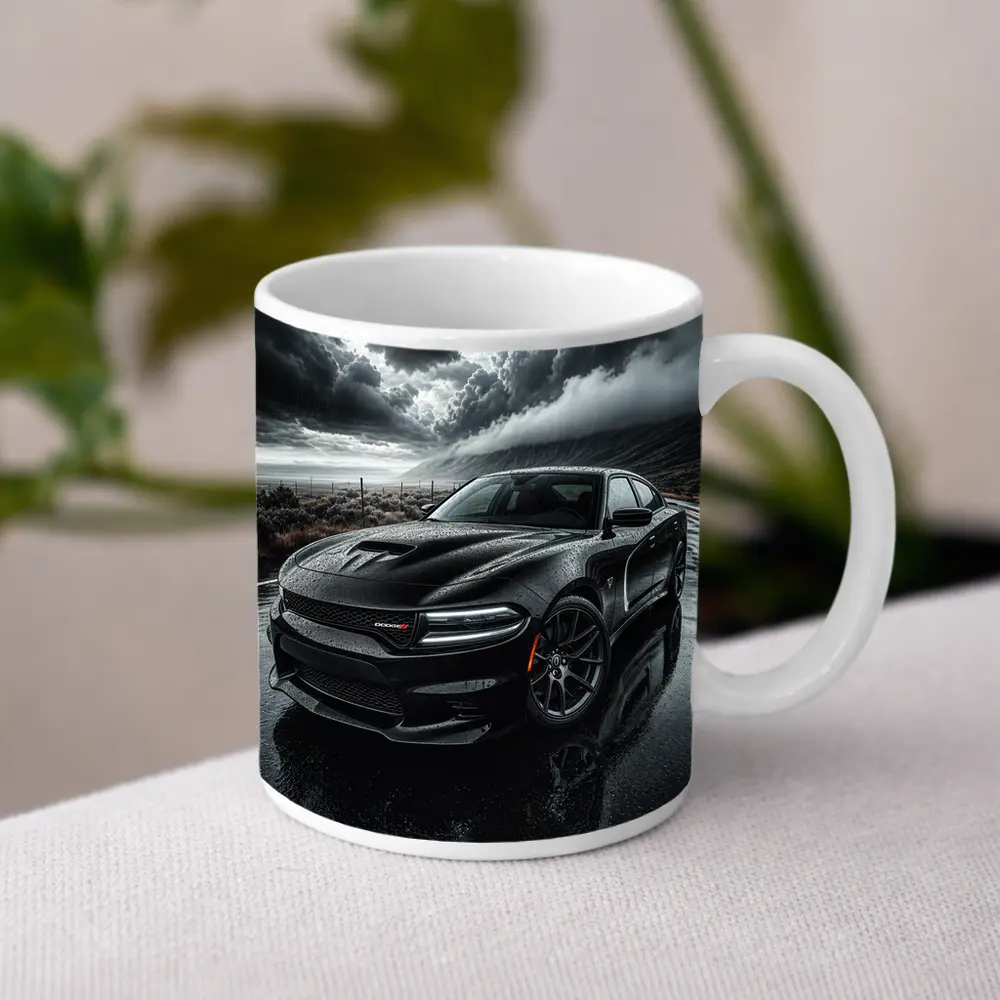 Dodge Charger Black Storm Rainy Road – Mugs