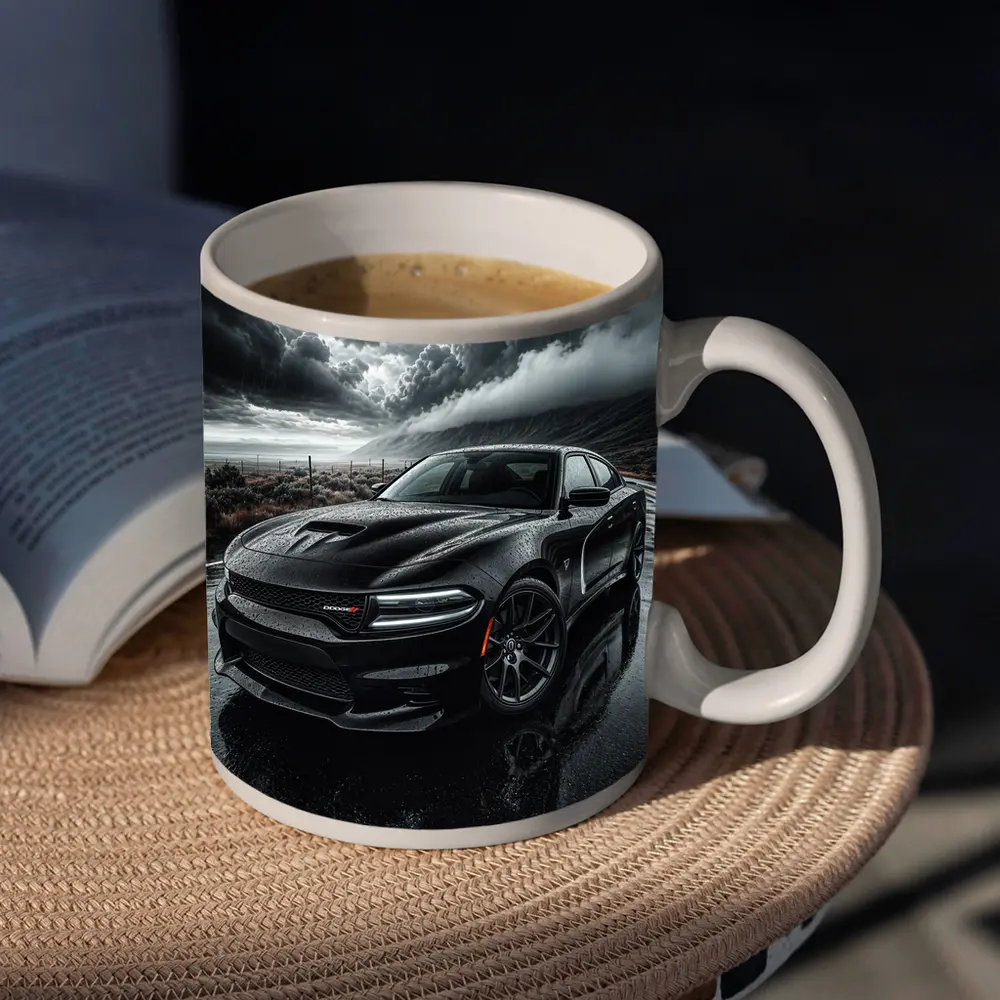 Dodge Charger Black Storm Rainy Road – Mugs