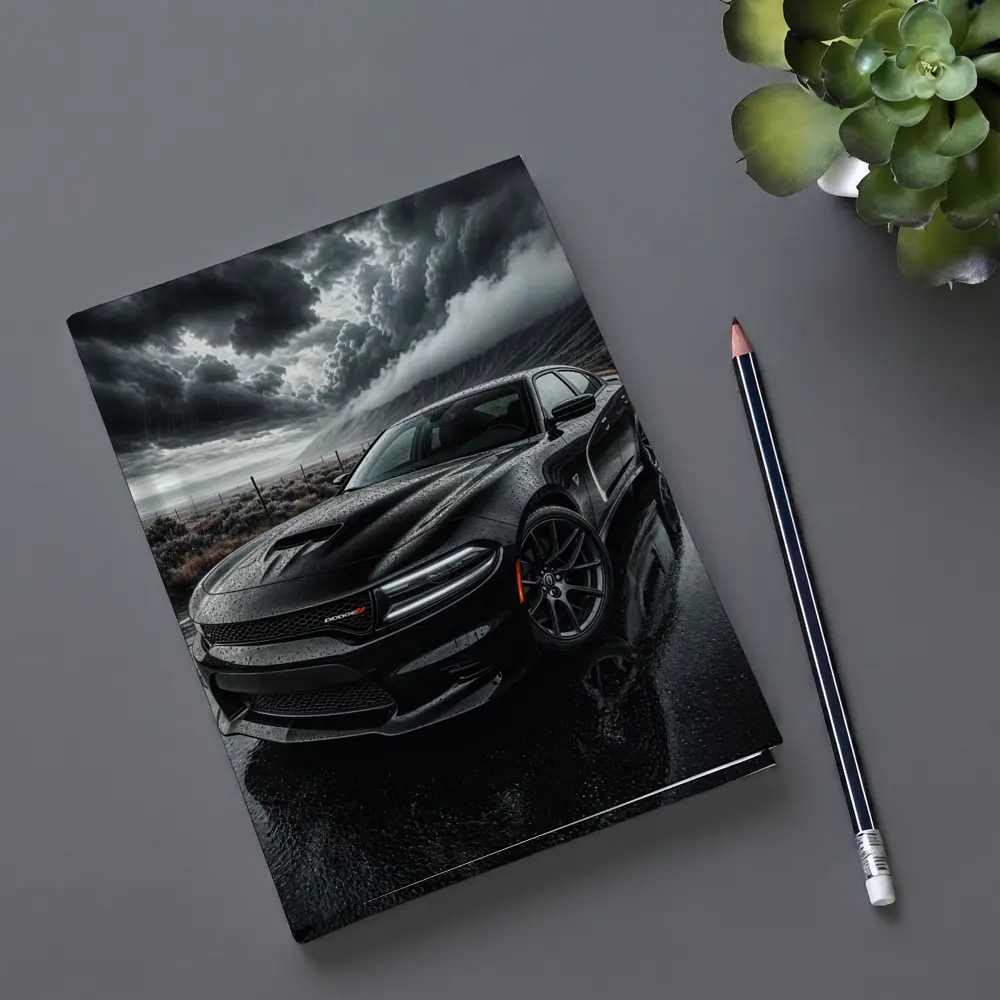 Dodge Charger Black Storm Rainy Road – Notebooks