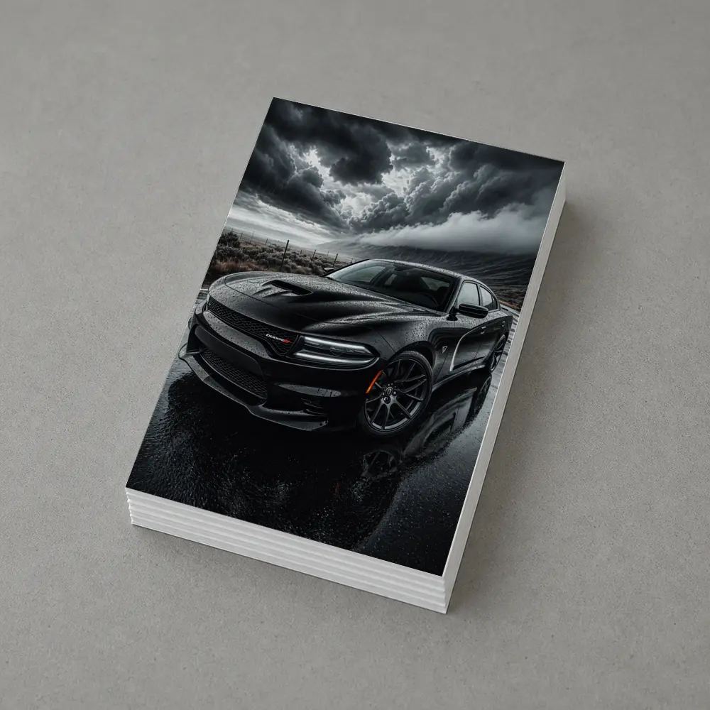 Dodge Charger Black Storm Rainy Road – Postcards
