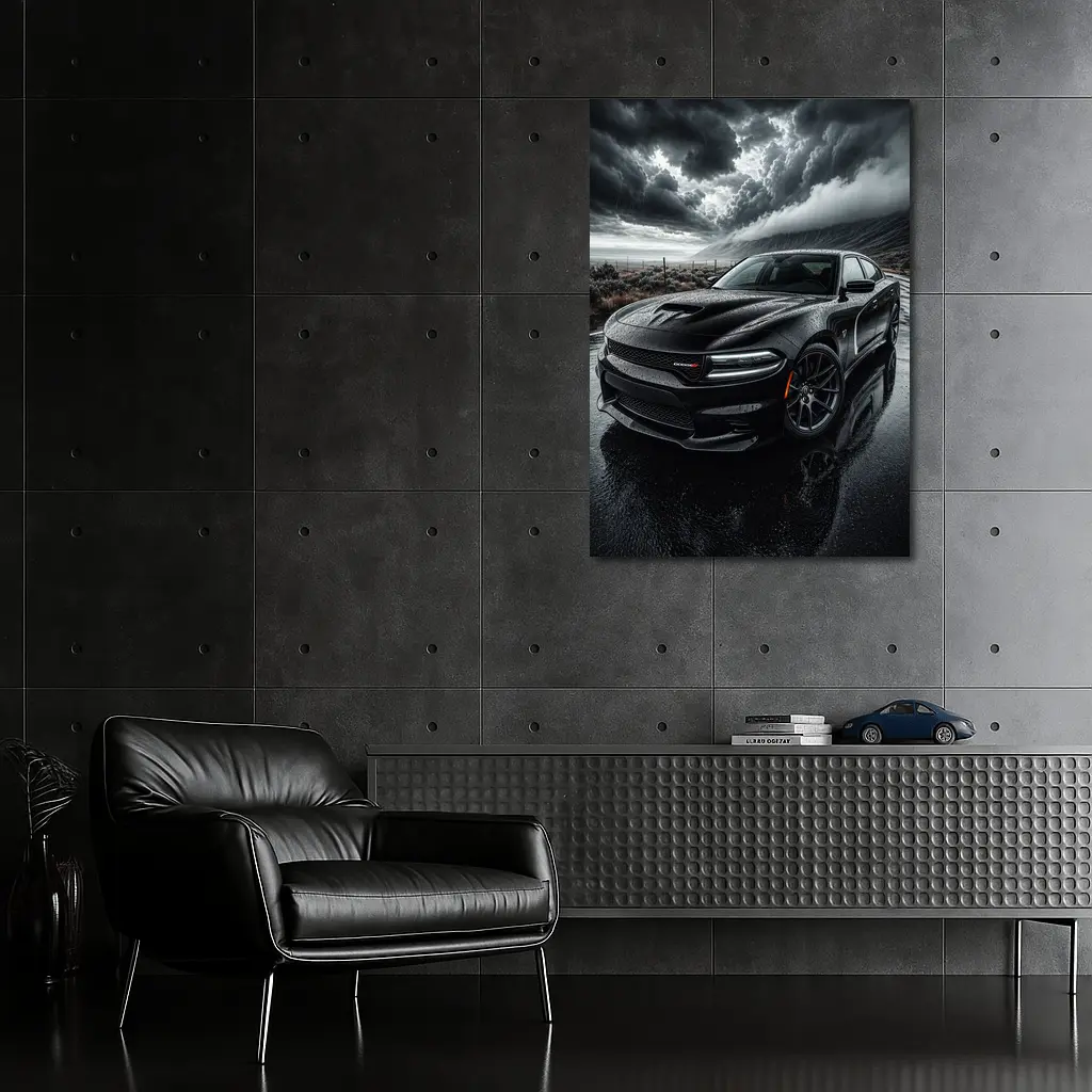 Dodge Charger Black Storm Rainy Road – Wall Art
