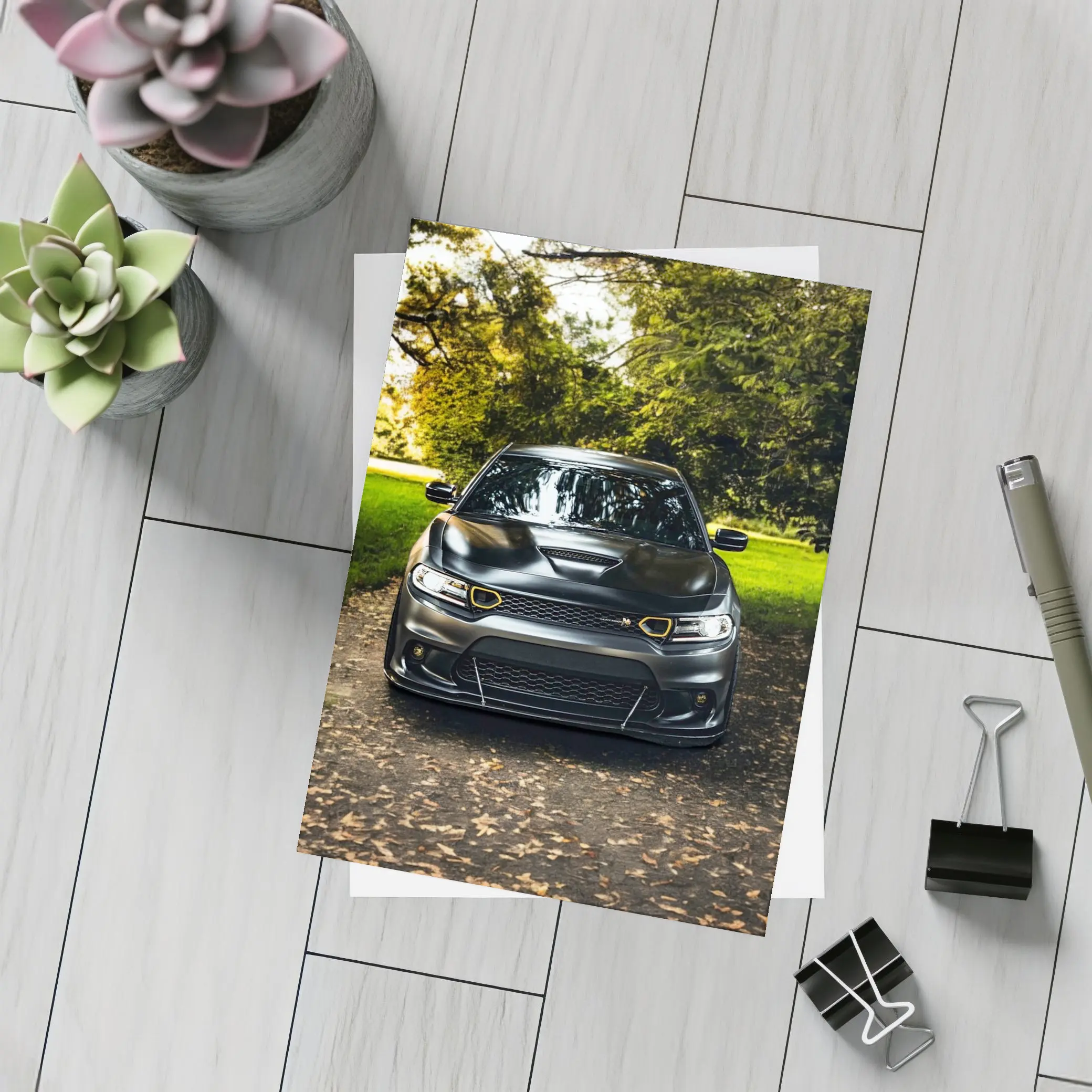 Dodge Charger Matte Black Park Setting – Postcards