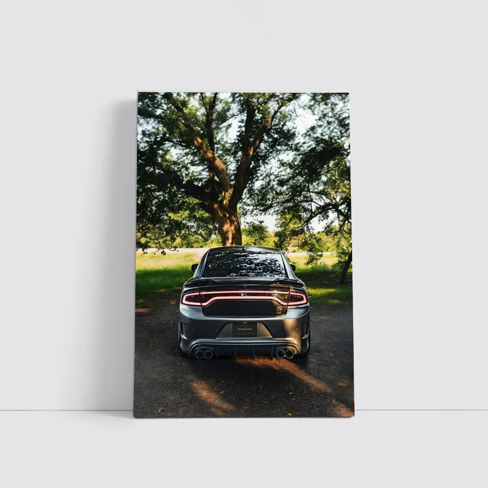 Dodge Charger Rear View Under Green Trees – Wall Art