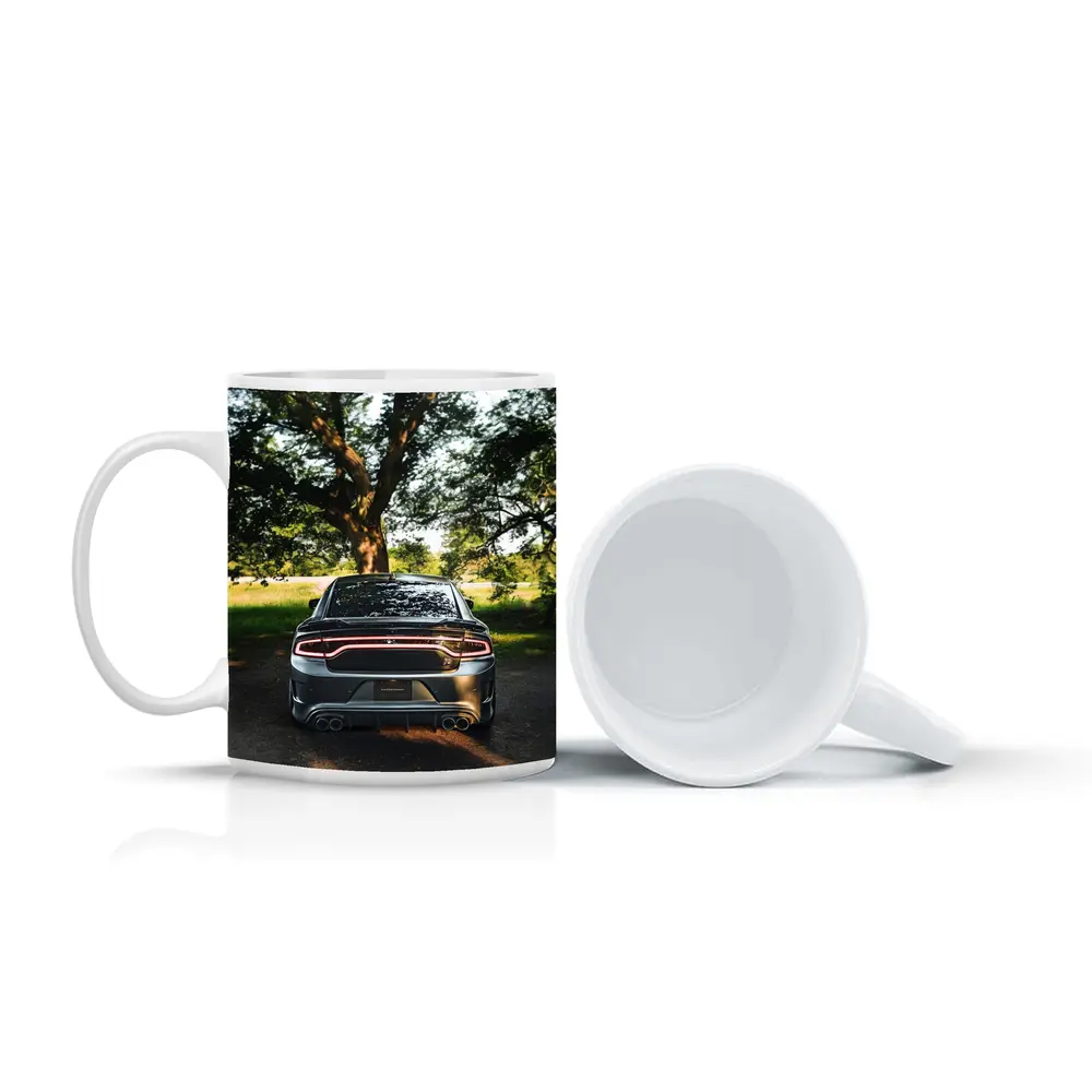 Dodge Charger Rear View Under Green Trees – Mugs