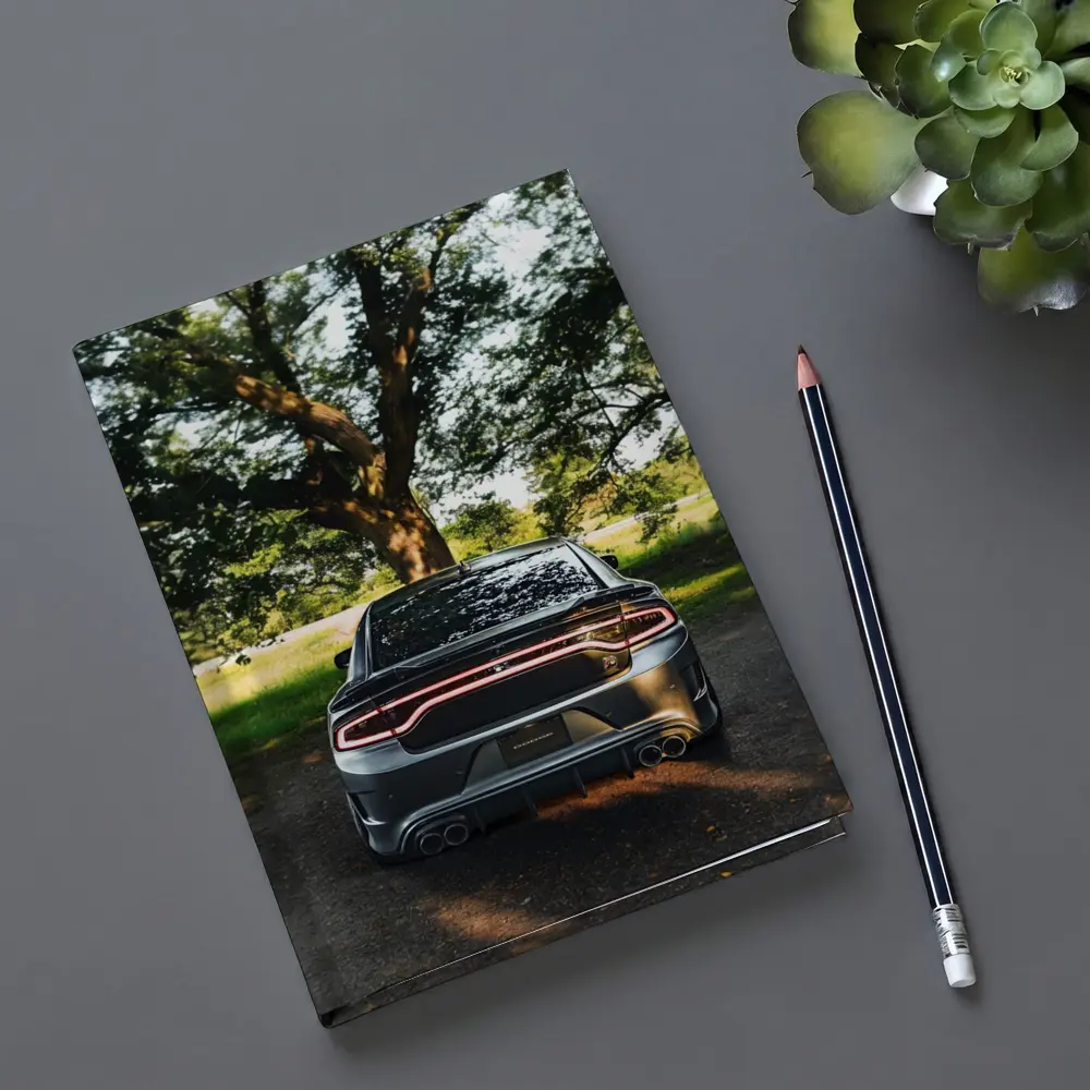 Dodge Charger Rear View Under Green Trees – Notebooks