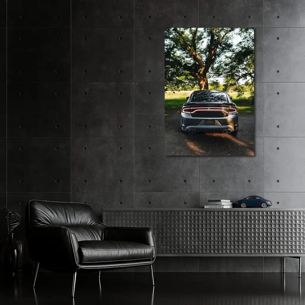 Dodge Charger Rear View Under Green Trees – Wall Art
