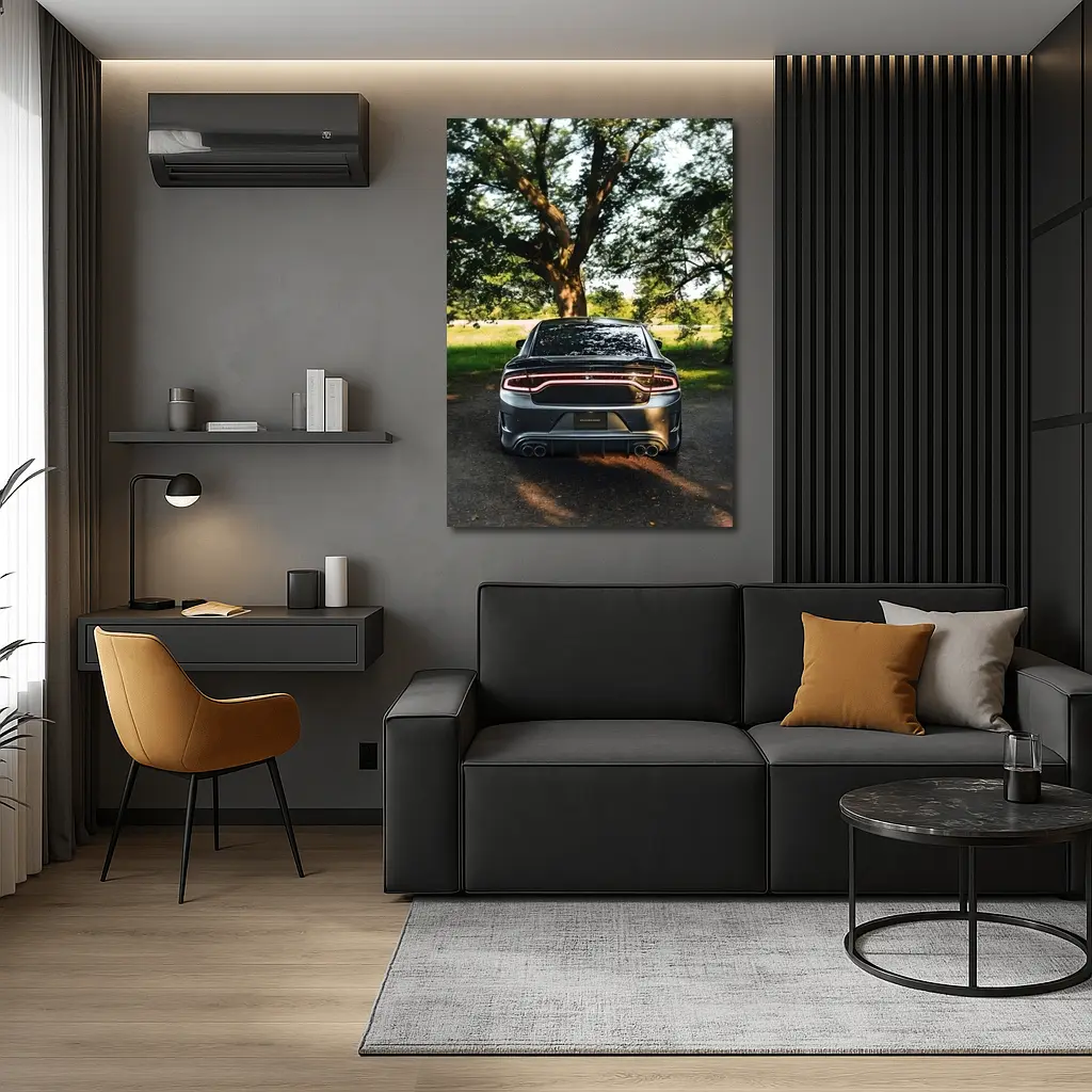 Dodge Charger Rear View Under Green Trees – Wall Art