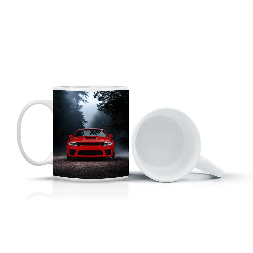 Dodge Charger Red Muscle Car Foggy Forest – Mugs