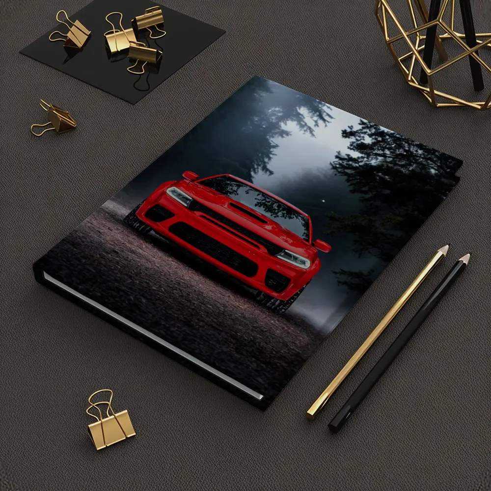 Dodge Charger Red Muscle Car Foggy Forest – Notebooks