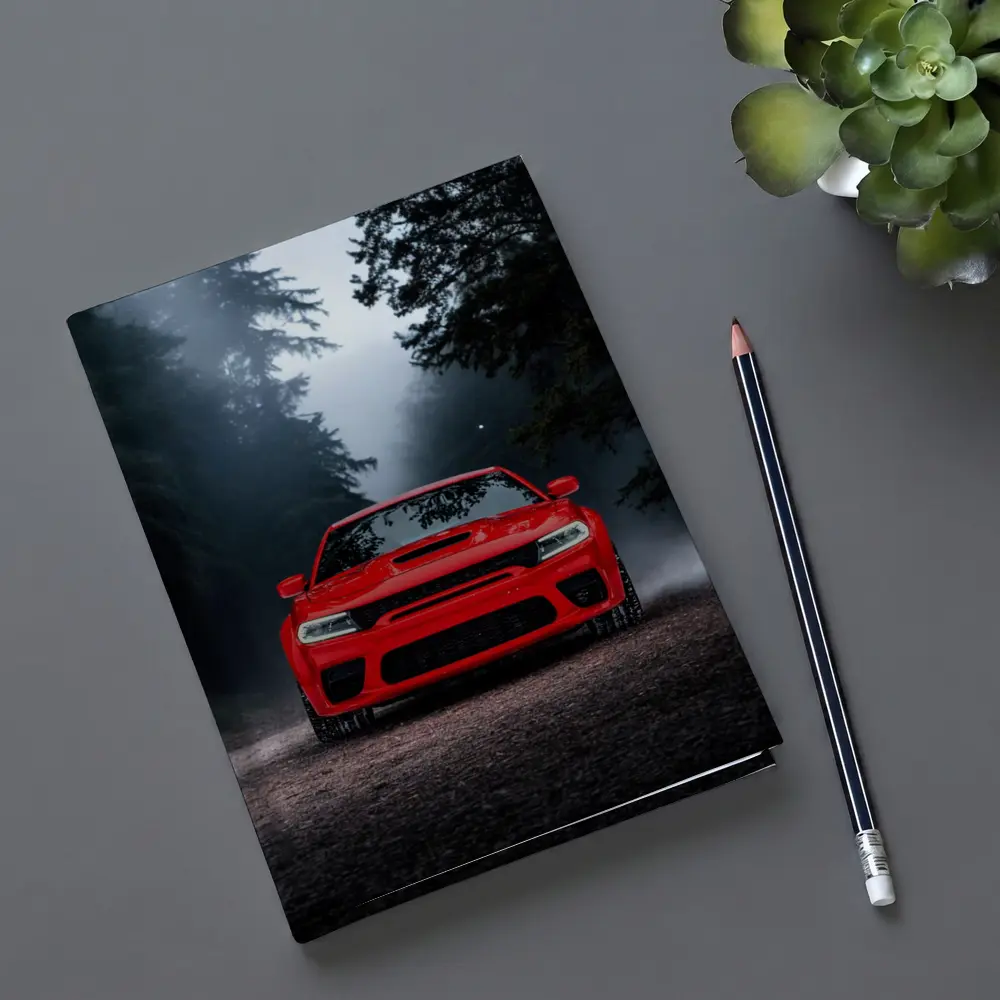 Dodge Charger Red Muscle Car Foggy Forest – Notebooks