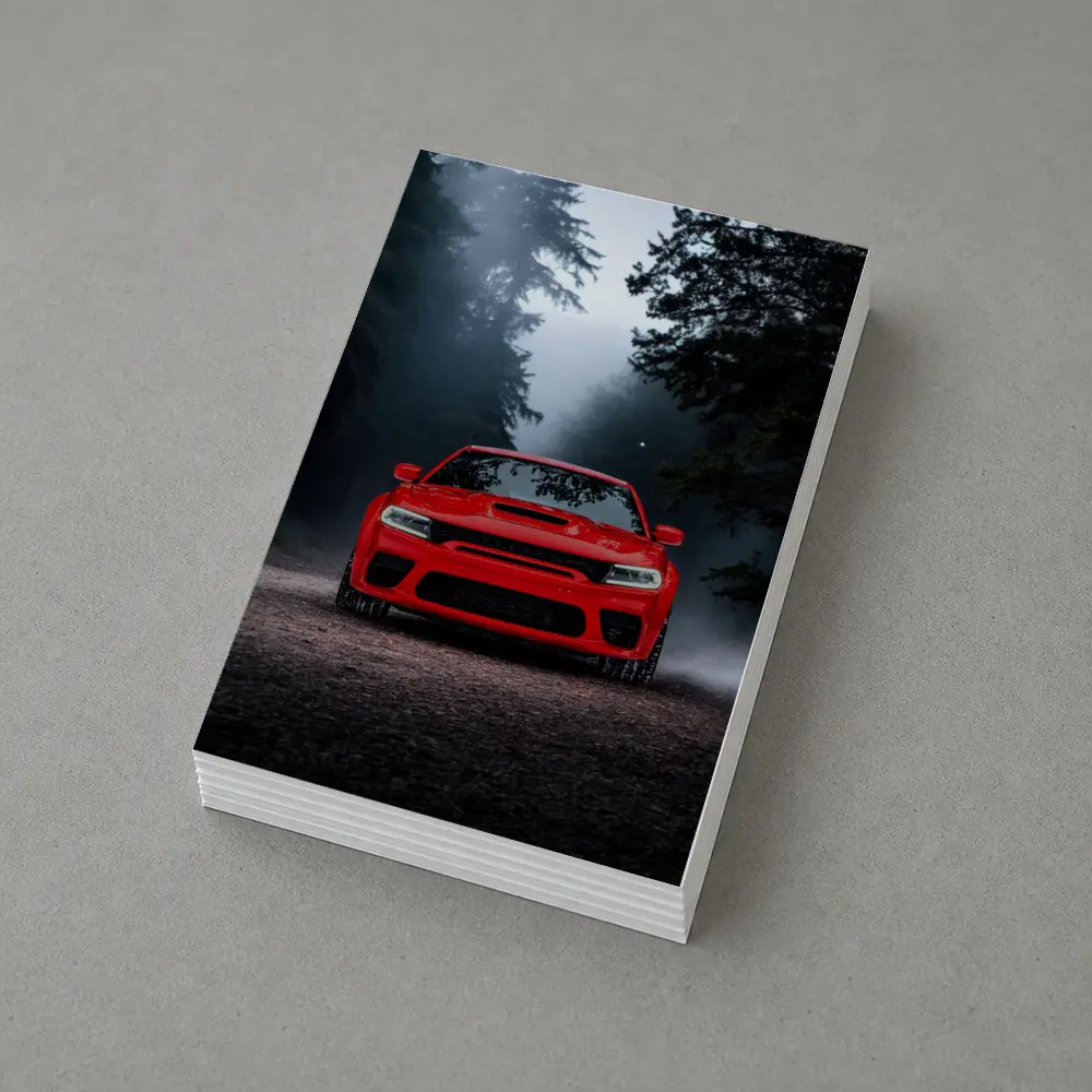 Dodge Charger Red Muscle Car Foggy Forest – Postcards