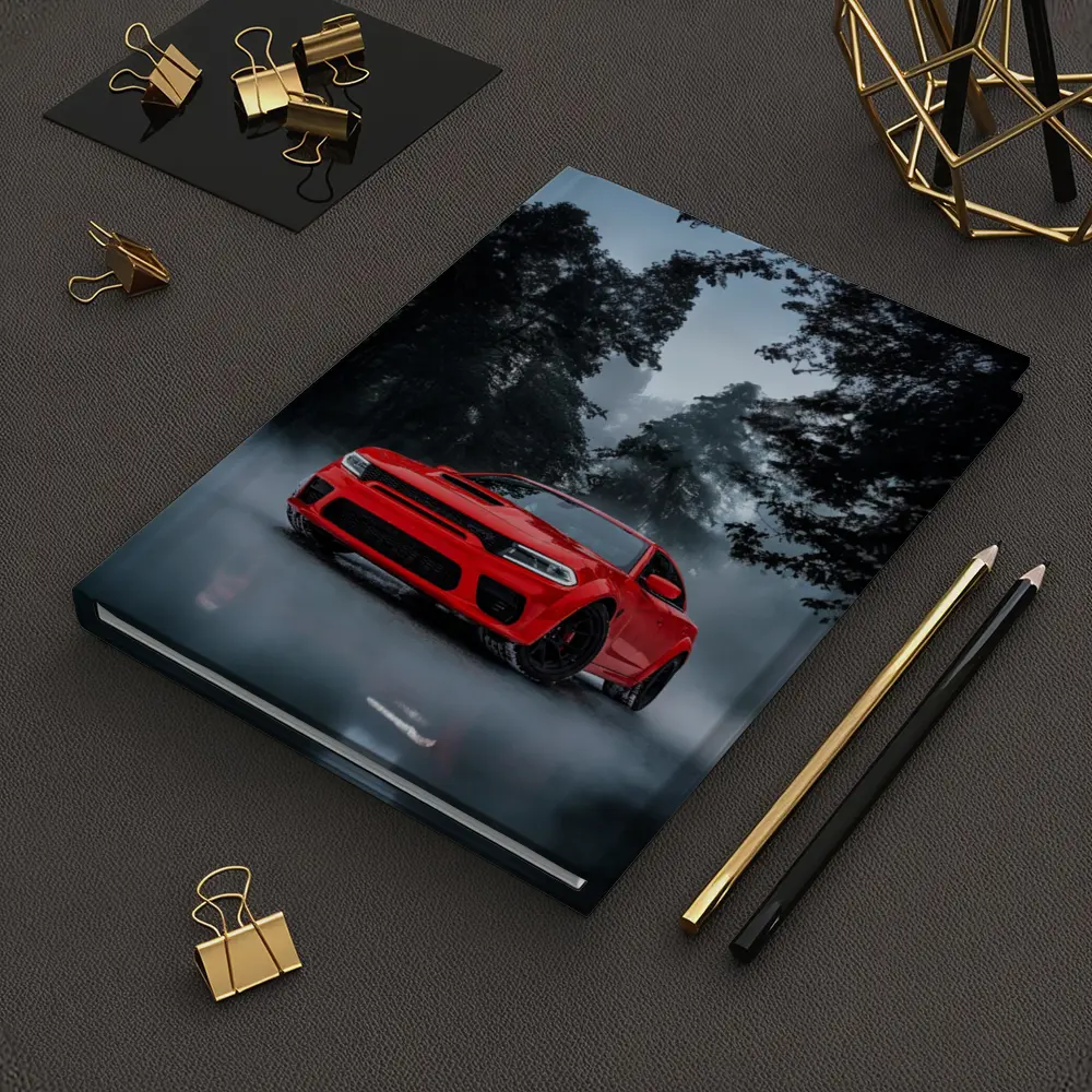 Dodge Charger Red Muscle Car Foggy Forest – Notebooks