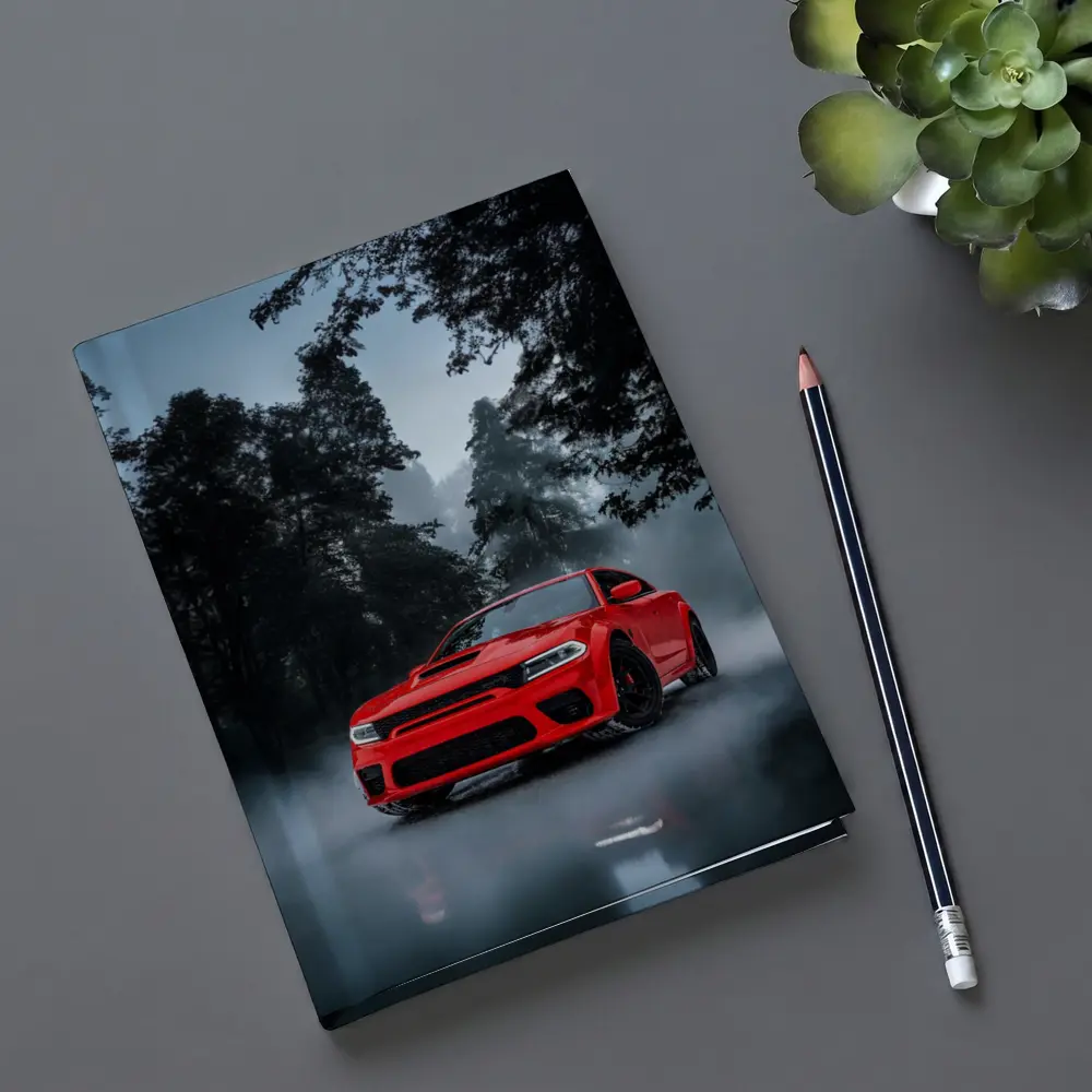 Dodge Charger Red Muscle Car Foggy Forest – Notebooks