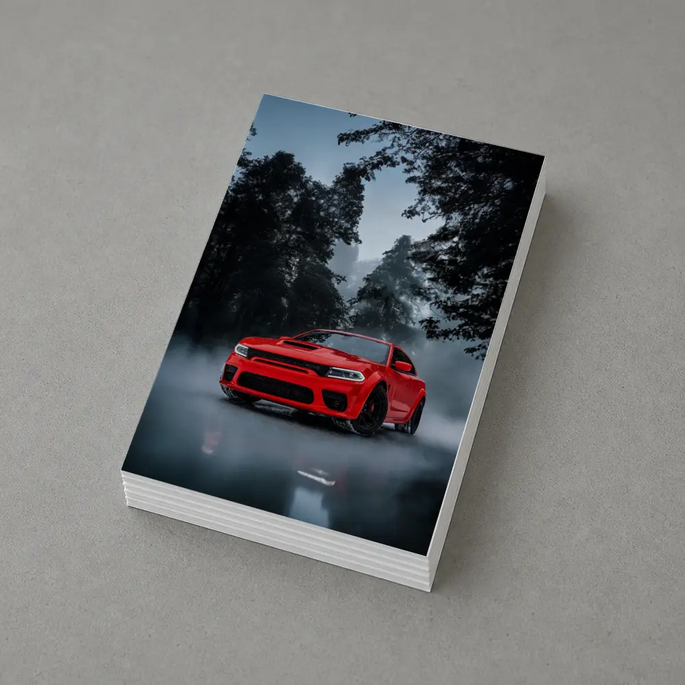 Dodge Charger Red Muscle Car Foggy Forest – Postcards