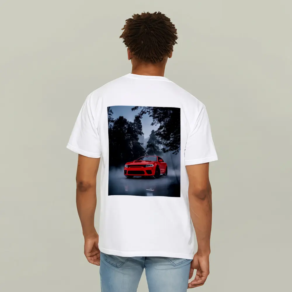 Dodge Charger Red Muscle Car Foggy Forest – T-Shirts
