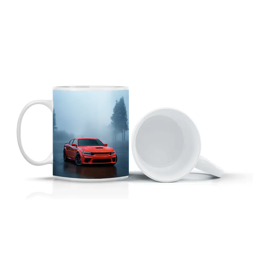 Dodge Charger Red Muscle Car Foggy Street – Mugs